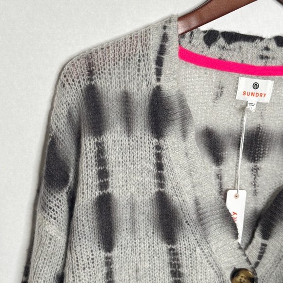 Sundry Boxy Cashmere Cardigan Merino Wool Sweater Charcoal Gray Tie Dye SZ Small - Picture 8 of 16